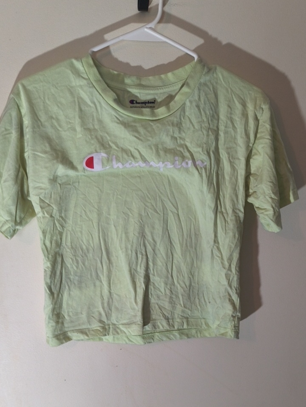 Champion Short-Sleeve Crop Tee in Light Green with White & Red Logo